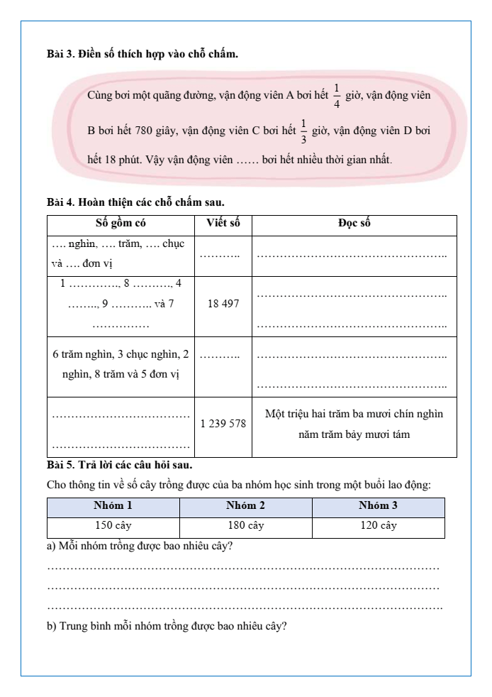 Bài tập hàng ngày Toán lớp 4 Bài 73: Ôn tập chung | Kết nối tri thức