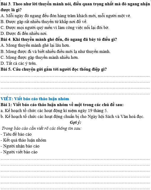 Bài tập hàng ngày Tiếng Việt lớp 4 Bài 8: Đò ngang | Kết nối tri thức