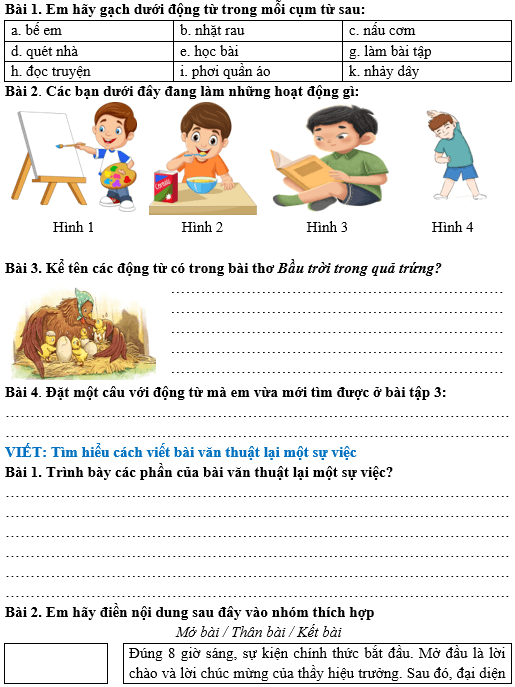 Bài tập hàng ngày Tiếng Việt lớp 4 Bài 9: Bầu trời trong quả trứng | Kết nối tri thức