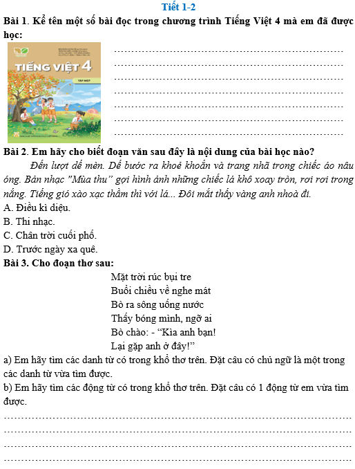 Bài tập hàng ngày Tiếng Việt lớp 4 Ôn tập giữa học kì 1 | Kết nối tri thức