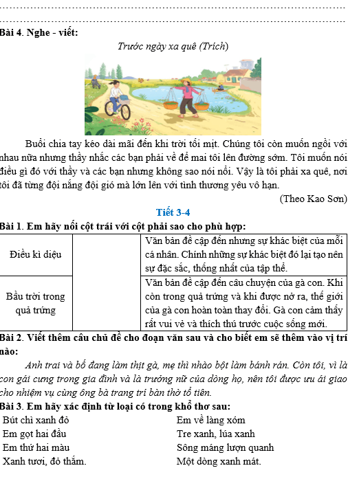 Bài tập hàng ngày Tiếng Việt lớp 4 Ôn tập giữa học kì 1 | Kết nối tri thức