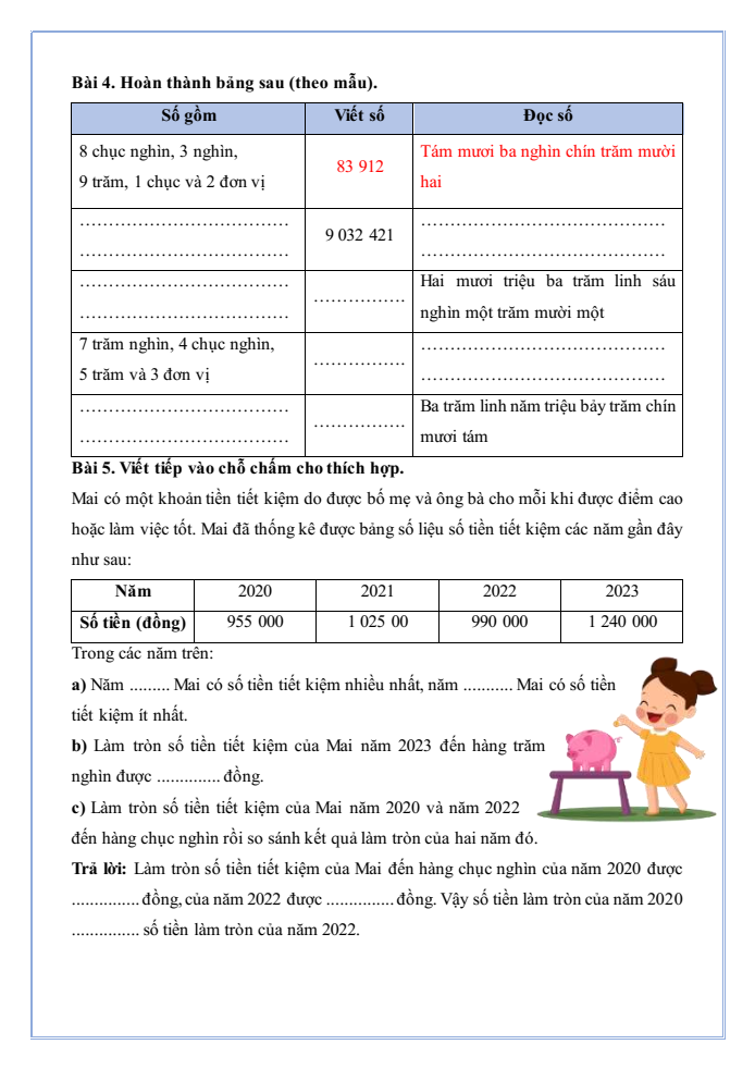 Bài tập hàng ngày Toán lớp 5 Bài 1: Ôn tập số tự nhiên | Kết nối tri thức