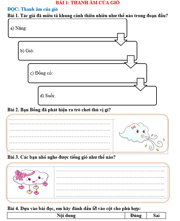 Bài tập hàng ngày Tiếng Việt lớp 5 Bài 1: Thanh âm của gió | Kết nối tri thức