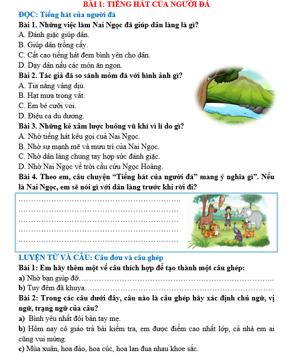 Bài tập hàng ngày Tiếng Việt lớp 5 Bài 1: Tiếng hát của người đá | Kết nối tri thức