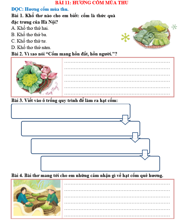 Bài tập hàng ngày Tiếng Việt lớp 5 Bài 11: Hương cốm mùa thu | Kết nối tri thức