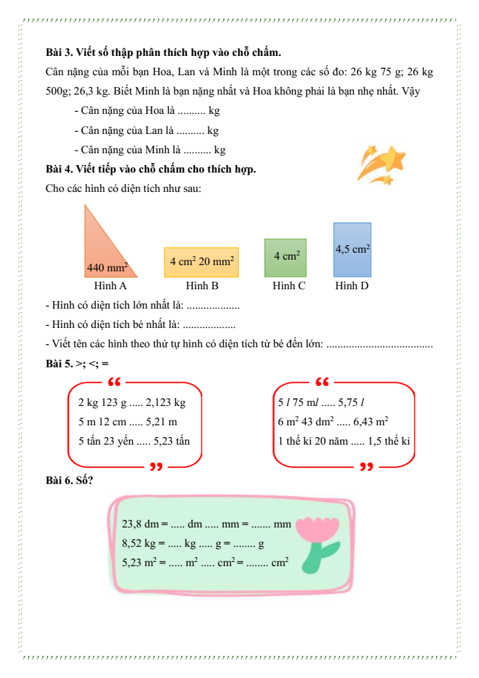 Bài tập hàng ngày Toán lớp 5 Bài 12: Viết số đo đại lượng dưới dạng số thập phân | Kết nối tri thức