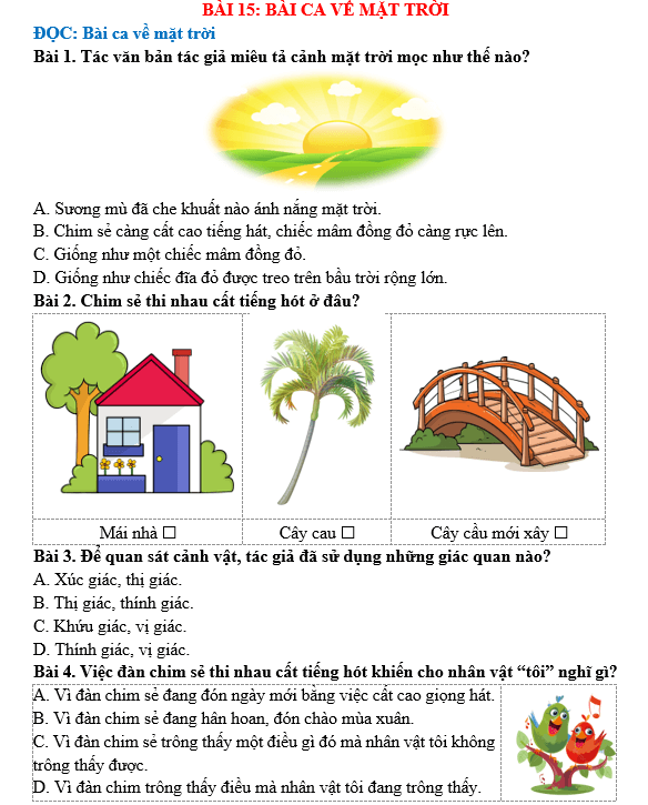 Bài tập hàng ngày Tiếng Việt lớp 5 Bài 15: Bài ca về mặt trời | Kết nối tri thức