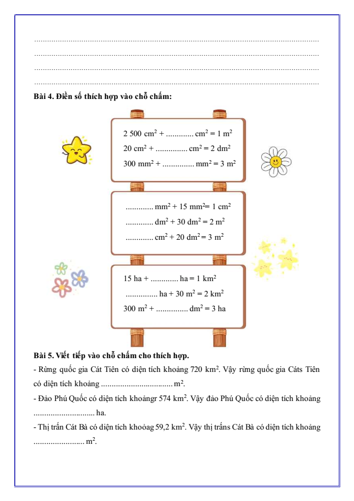 Bài tập hàng ngày Toán lớp 5 Bài 16: Các đơn vị đo diện tích | Kết nối tri thức