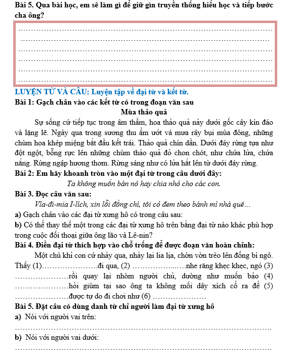 Bài tập hàng ngày Tiếng Việt lớp 5 Bài 17: Nghìn năm văn hiến | Kết nối tri thức