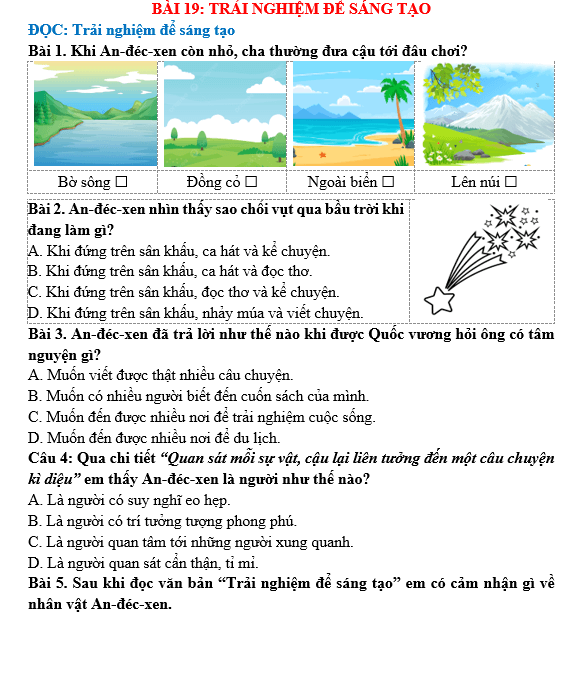 Bài tập hàng ngày Tiếng Việt lớp 5 Bài 19: Trải nghiệm để sáng tạo | Kết nối tri thức