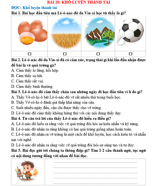 Bài tập hàng ngày Tiếng Việt lớp 5 Bài 20: Khổ luyện thành tài | Kết nối tri thức