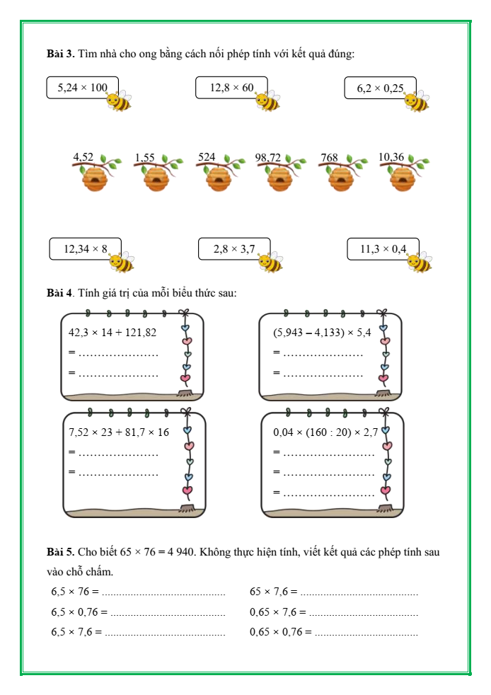 Bài tập hàng ngày Toán lớp 5 Bài 21: Phép nhân số thập phân | Kết nối tri thức