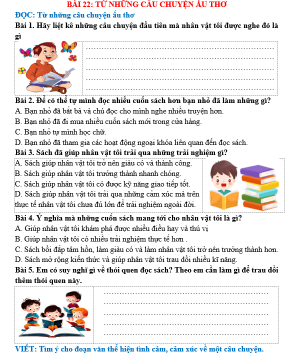 Bài tập hàng ngày Tiếng Việt lớp 5 Bài 22: Từ những câu chuyện ấu thơ | Kết nối tri thức