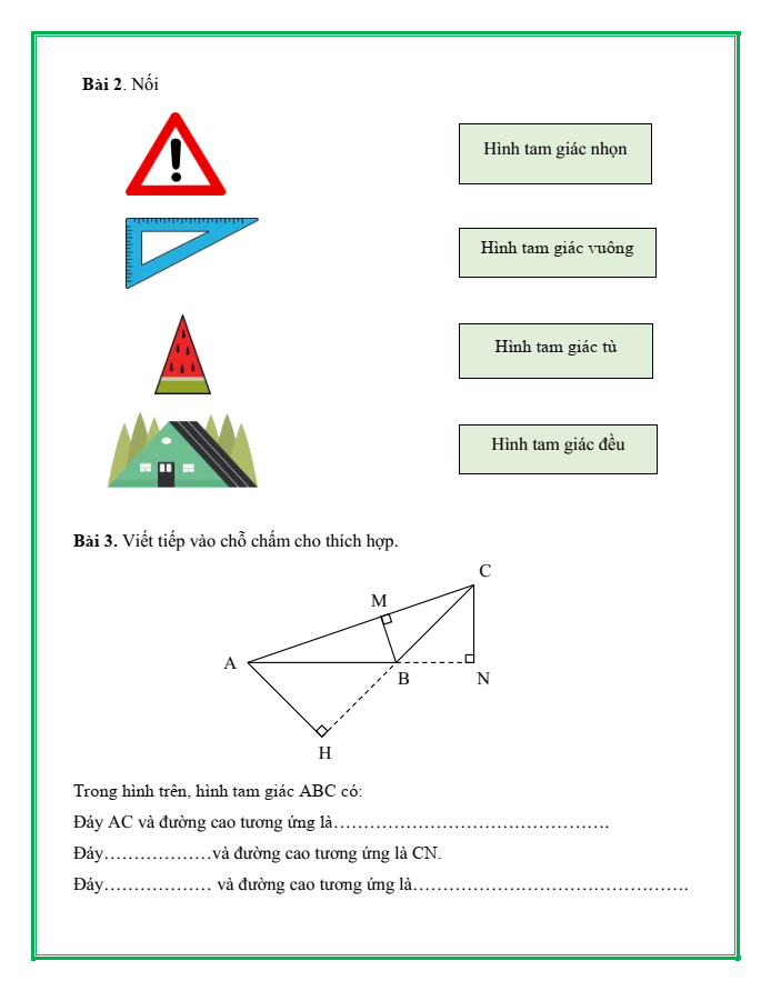 Bài tập hàng ngày Toán lớp 5 Bài 25: Hình tam giác. Diện tích hình tam giác | Kết nối tri thức