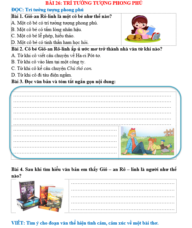 Bài tập hàng ngày Tiếng Việt lớp 5 Bài 26: Trí tưởng tượng phong phú | Kết nối tri thức