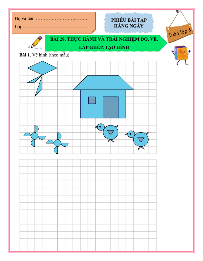 Bài tập hàng ngày Toán lớp 5 Bài 28: Thực hành và trải nghiệm đo, vẽ, lắp ghép, tạo hình | Kết nối tri thức