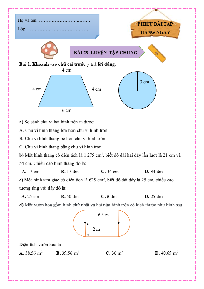 Bài tập hàng ngày Toán lớp 5 Bài 29: Luyện tập chung | Kết nối tri thức