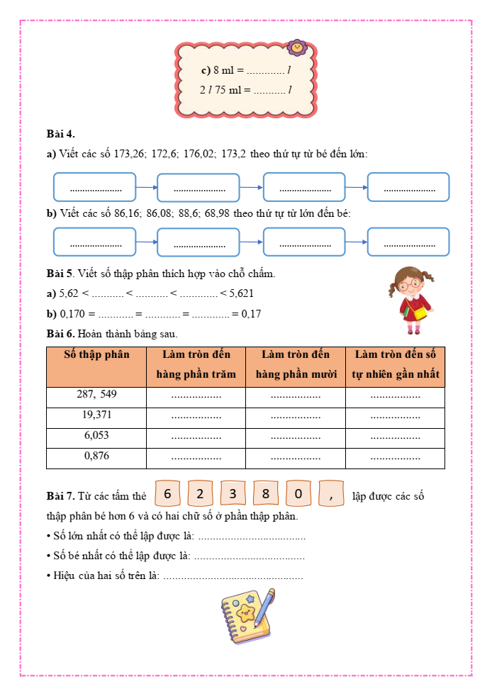 Bài tập hàng ngày Toán lớp 5 Bài 30: Ôn tập số thập phân | Kết nối tri thức