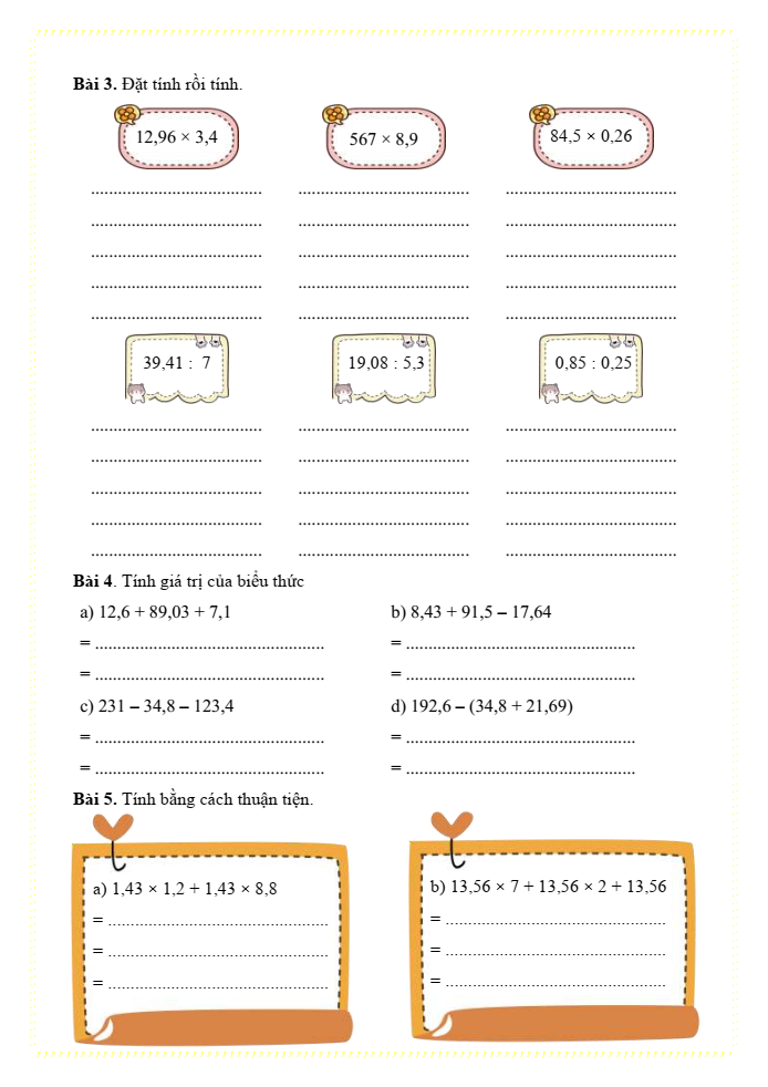 Bài tập hàng ngày Toán lớp 5 Bài 31: Ôn tập các phép tính với số thập phân | Kết nối tri thức