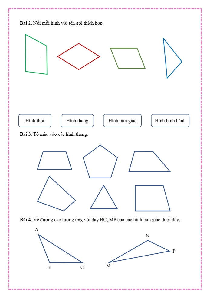 Bài tập hàng ngày Toán lớp 5 Bài 32: Ôn tập một số hình phẳng | Kết nối tri thức