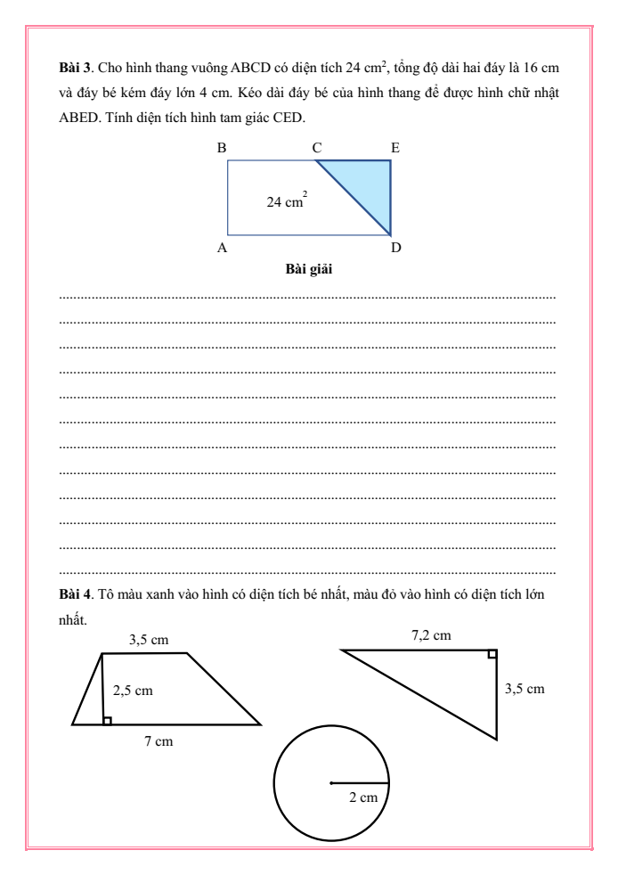 Bài tập hàng ngày Toán lớp 5 Bài 33: Ôn tập diện tích, chu vi một số hình phẳng | Kết nối tri thức