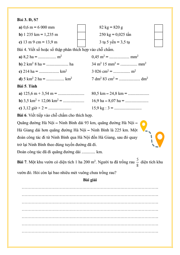 Bài tập hàng ngày Toán lớp 5 Bài 34: Ôn tập đo lường | Kết nối tri thức