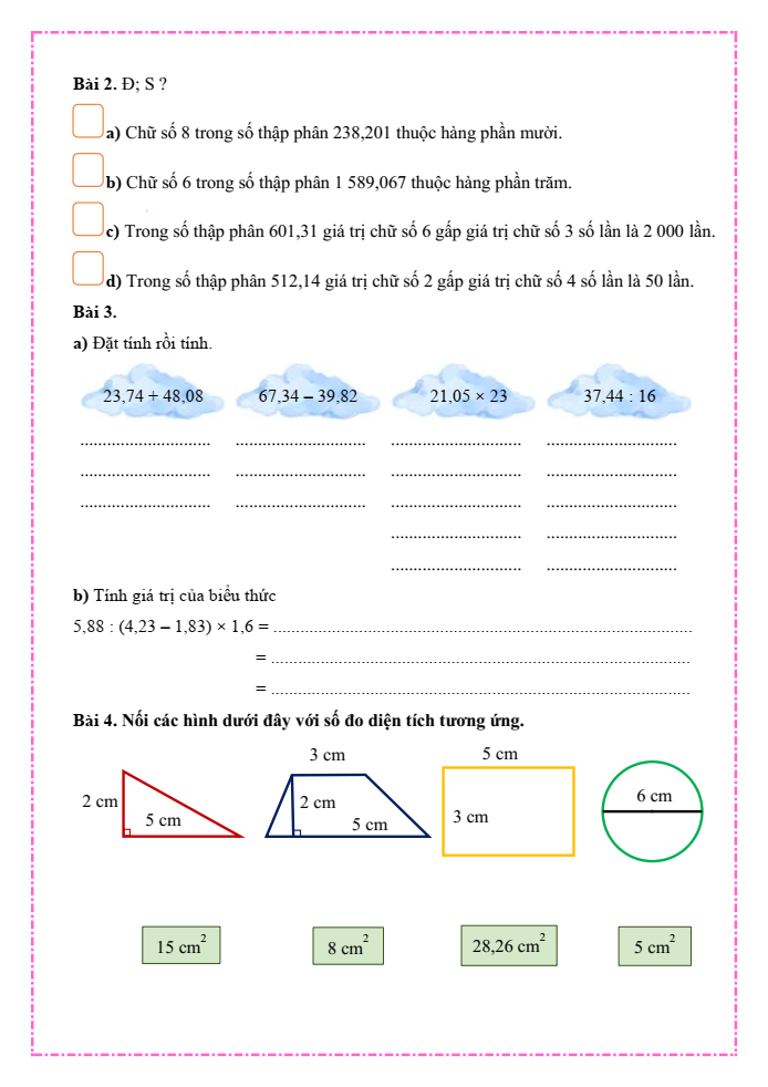 Bài tập hàng ngày Toán lớp 5 Bài 35: Ôn tập chung | Kết nối tri thức