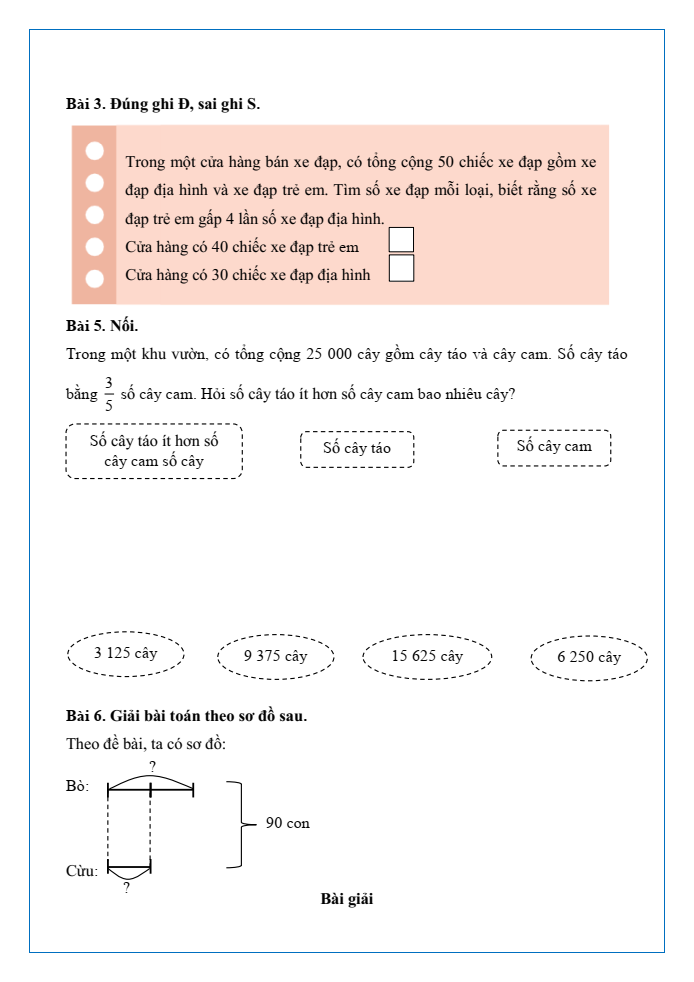 Bài tập hàng ngày Toán lớp 5 Bài 38: Tìm hai số khi biết tổng và tỉ số của hai số đó | Kết nối tri thức