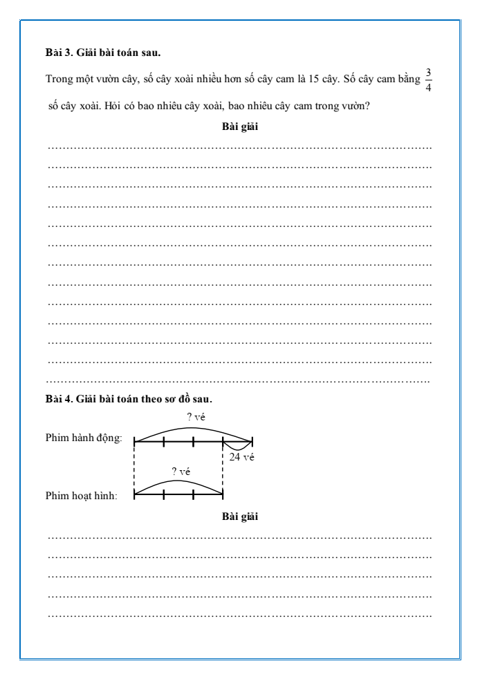 Bài tập hàng ngày Toán lớp 5 Bài 39: Tìm hai số khi biết hiệu và tỉ số của hai số đó | Kết nối tri thức