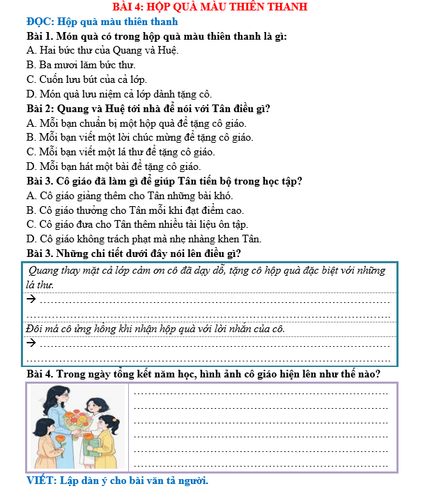 Bài tập hàng ngày Tiếng Việt lớp 5 Bài 4: Hộp quà màu thiên thanh | Kết nối tri thức