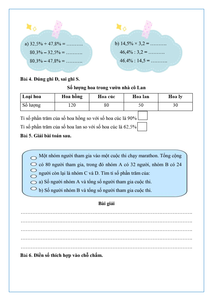 Bài tập hàng ngày Toán lớp 5 Bài 40: Tìm tỉ số phần trăm của hai số | Kết nối tri thức