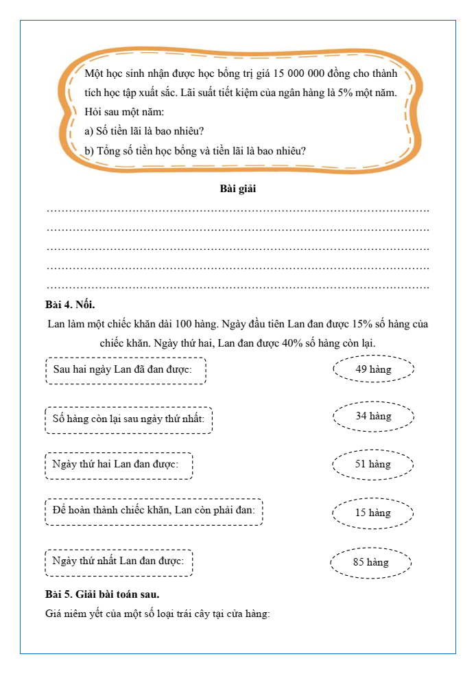 Bài tập hàng ngày Toán lớp 5 Bài 41: Tìm giá trị phần trăm của một số | Kết nối tri thức