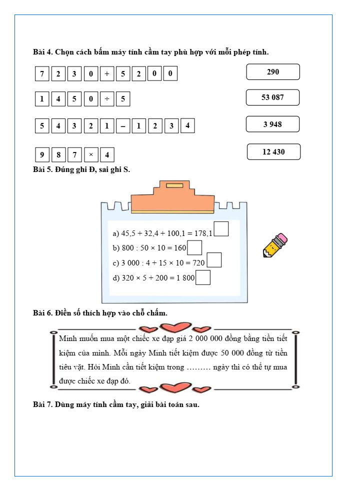 Bài tập hàng ngày Toán lớp 5 Bài 42: Máy tính cầm tay | Kết nối tri thức