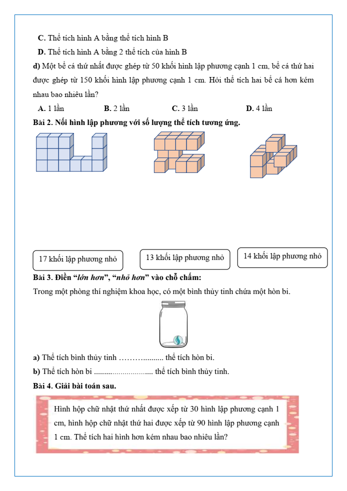 Bài tập hàng ngày Toán lớp 5 Bài 45: Thể tích của một hình | Kết nối tri thức