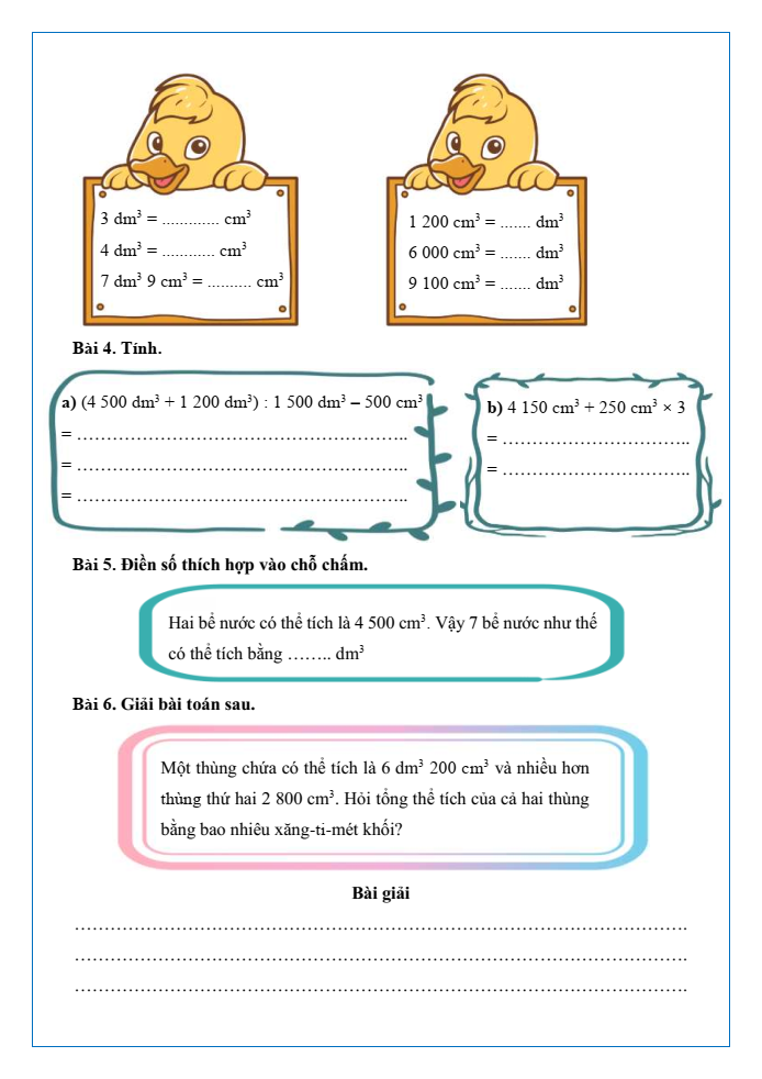 Bài tập hàng ngày Toán lớp 5 Bài 46: Xăng-ti-mét khối. Đề-xi-mét khối | Kết nối tri thức