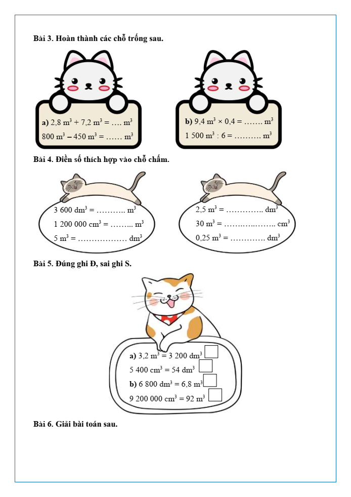 Bài tập hàng ngày Toán lớp 5 Bài 47: Mét khối | Kết nối tri thức