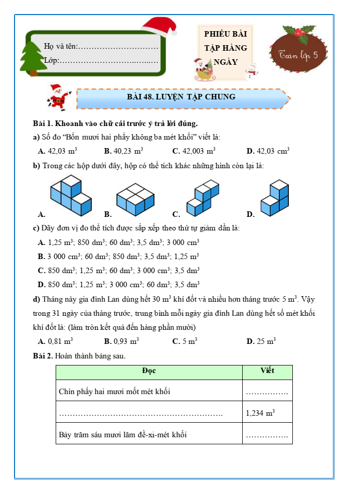 Bài tập hàng ngày Toán lớp 5 Bài 48: Luyện tập chung | Kết nối tri thức