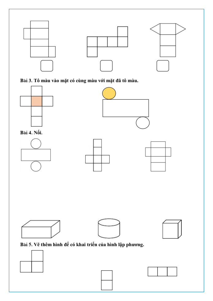 Bài tập hàng ngày Toán lớp 5 Bài 49: Hình khai triển của hình lập phương, hình hộp chữ nhật và hình trụ | Kết nối tri thức