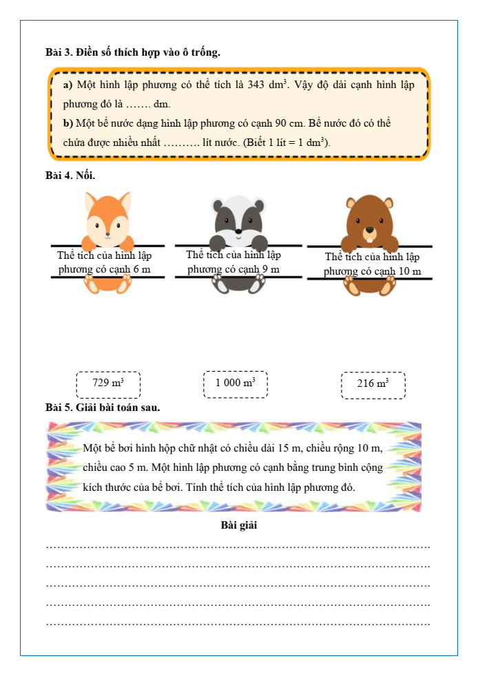 Bài tập hàng ngày Toán lớp 5 Bài 53: Thể tích của hình lập phương | Kết nối tri thức