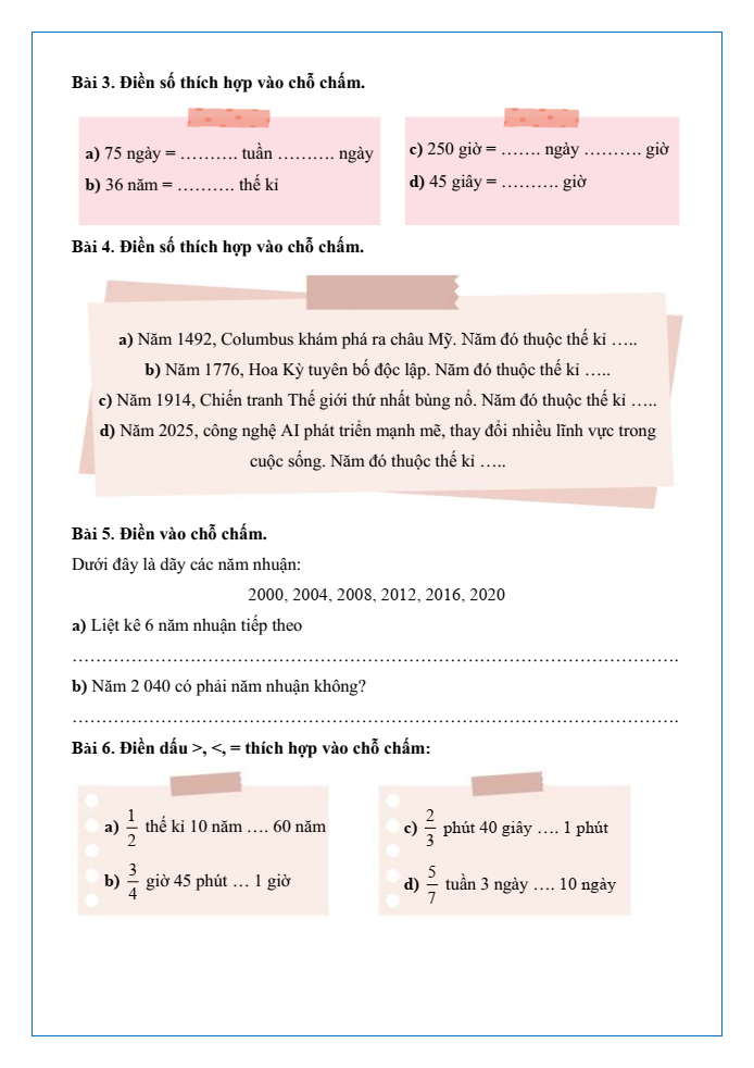Bài tập hàng ngày Toán lớp 5 Bài 56: Các đơn vị đo thời gian | Kết nối tri thức
