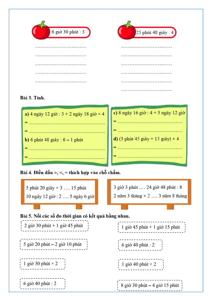 Bài tập hàng ngày Toán lớp 5 Bài 58: Nhân, chia số đo thời gian với một số | Kết nối tri thức