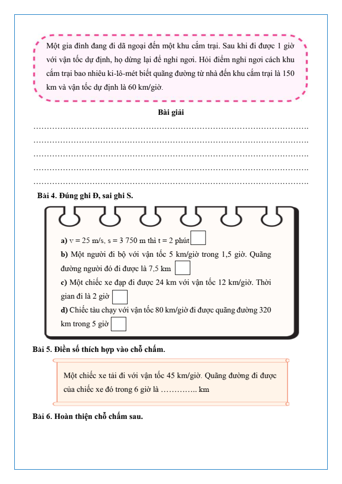 Bài tập hàng ngày Toán lớp 5 Bài 60: Quãng đường, thời gian của một chuyển động đều | Kết nối tri thức