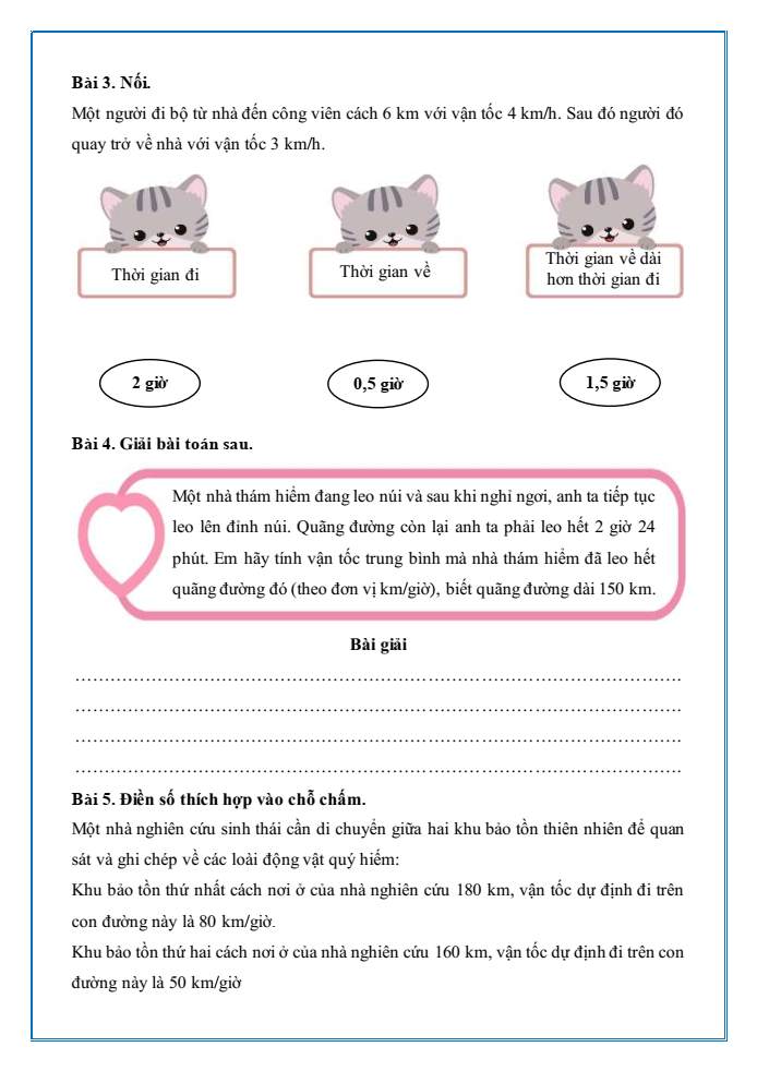 Bài tập hàng ngày Toán lớp 5 Bài 61: Thực hành tính toán và ước lượng về vận tốc, quãng đường, thời gian trong chuyển động đều | Kết nối tri thức