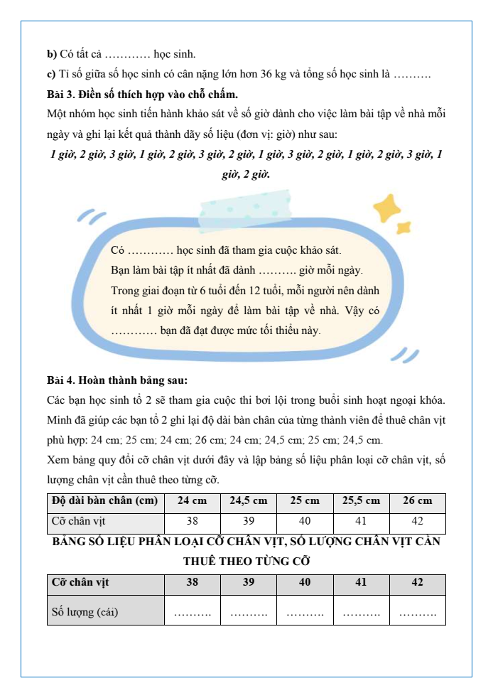 Bài tập hàng ngày Toán lớp 5 Bài 63: Thu thập, phân loại, sắp xếp các số liệu | Kết nối tri thức