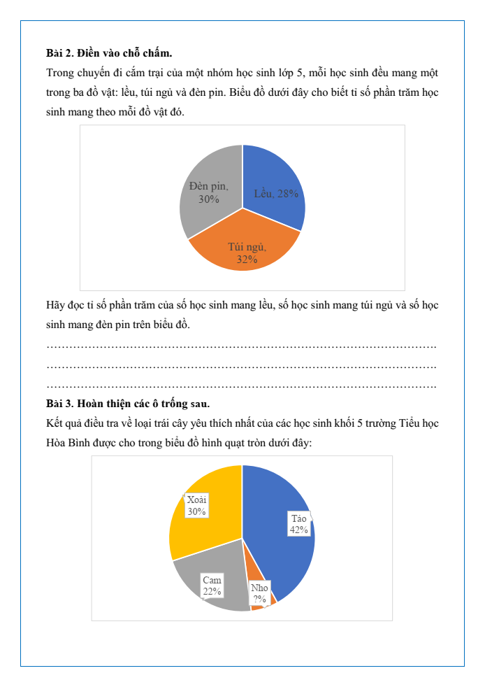 Bài tập hàng ngày Toán lớp 5 Bài 64: Biểu đồ hình quạt tròn | Kết nối tri thức