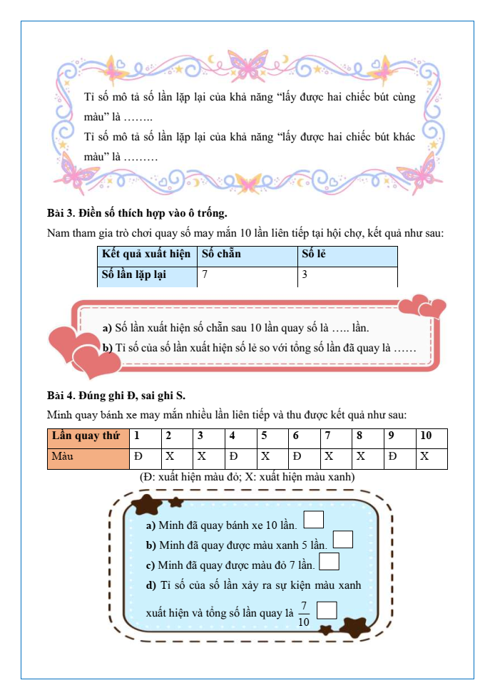 Bài tập hàng ngày Toán lớp 5 Bài 65: Tỉ số của số lần lặp lại một sự kiện so với tổng số lần thực hiện | Kết nối tri thức
