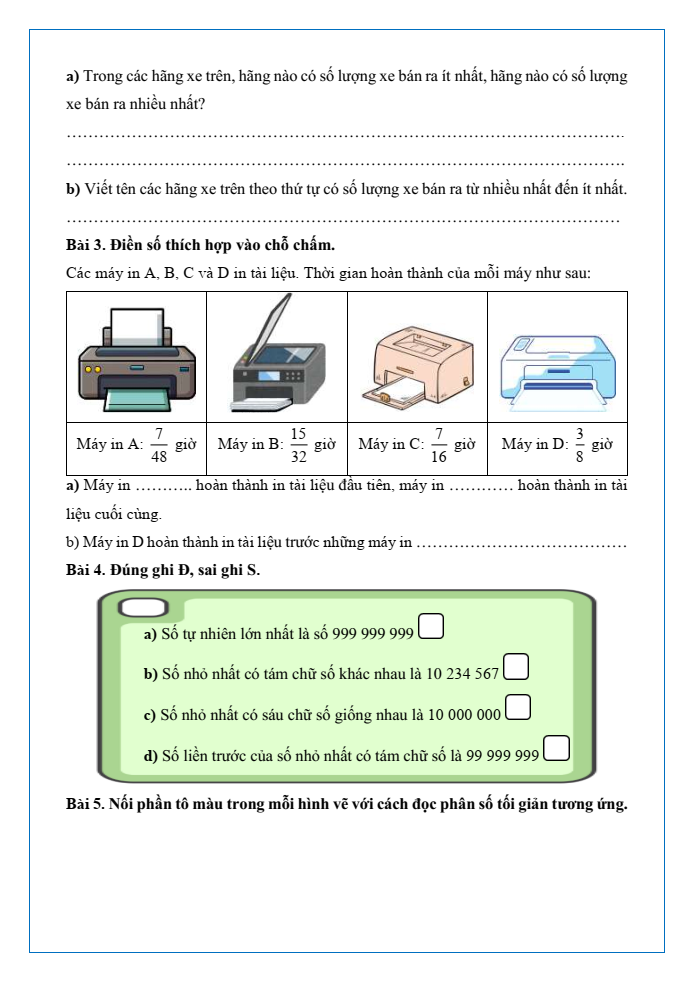 Bài tập hàng ngày Toán lớp 5 Bài 68: Ôn tập số tự nhiên, phân số, số thập phân | Kết nối tri thức