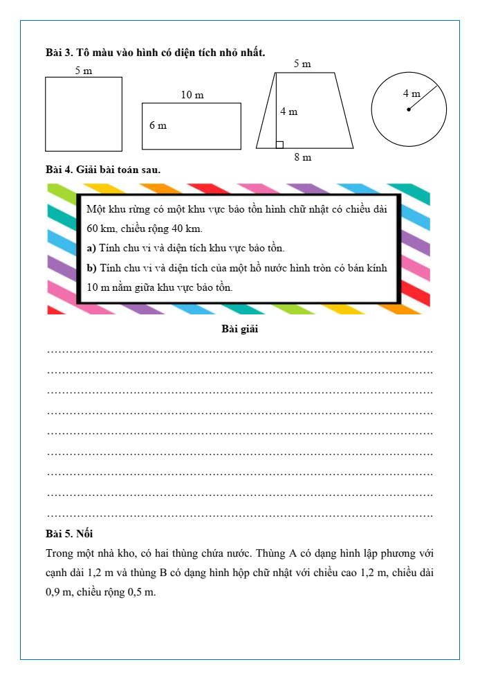 Bài tập hàng ngày Toán lớp 5 Bài 71: Ôn tập hình học | Kết nối tri thức