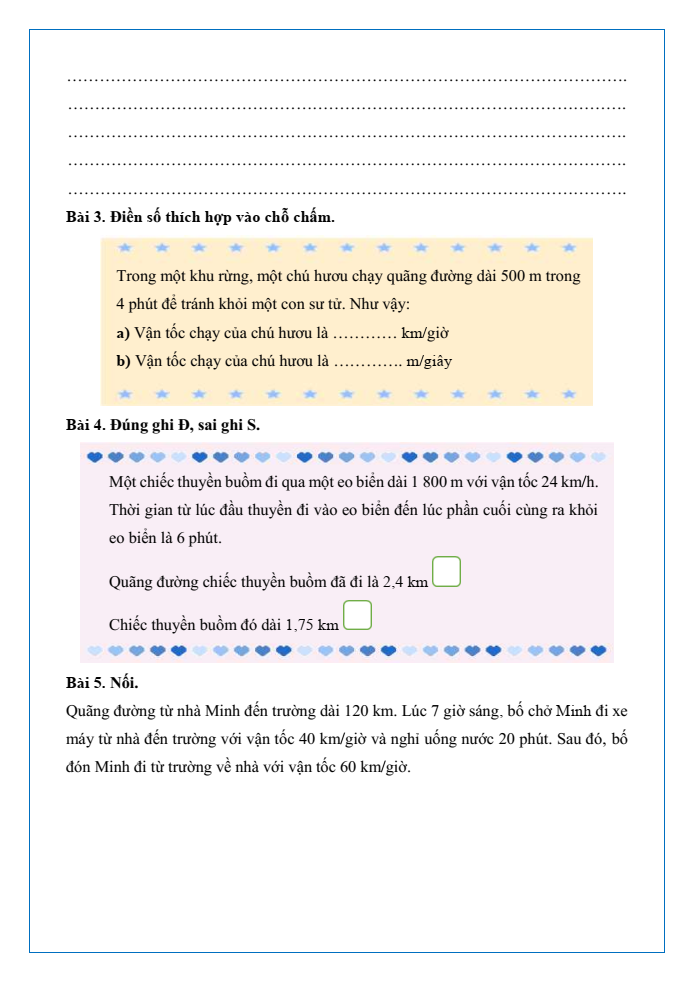 Bài tập hàng ngày Toán lớp 5 Bài 73: Ôn tập toán chuyển động đều | Kết nối tri thức