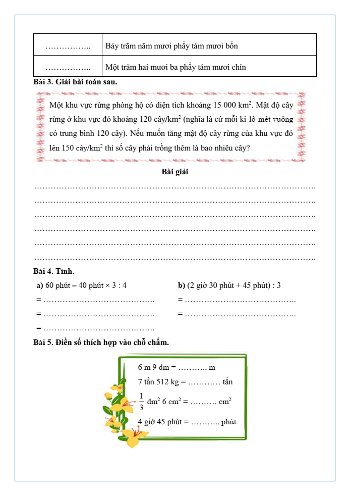 Bài tập hàng ngày Toán lớp 5 Bài 75: Ôn tập chung | Kết nối tri thức